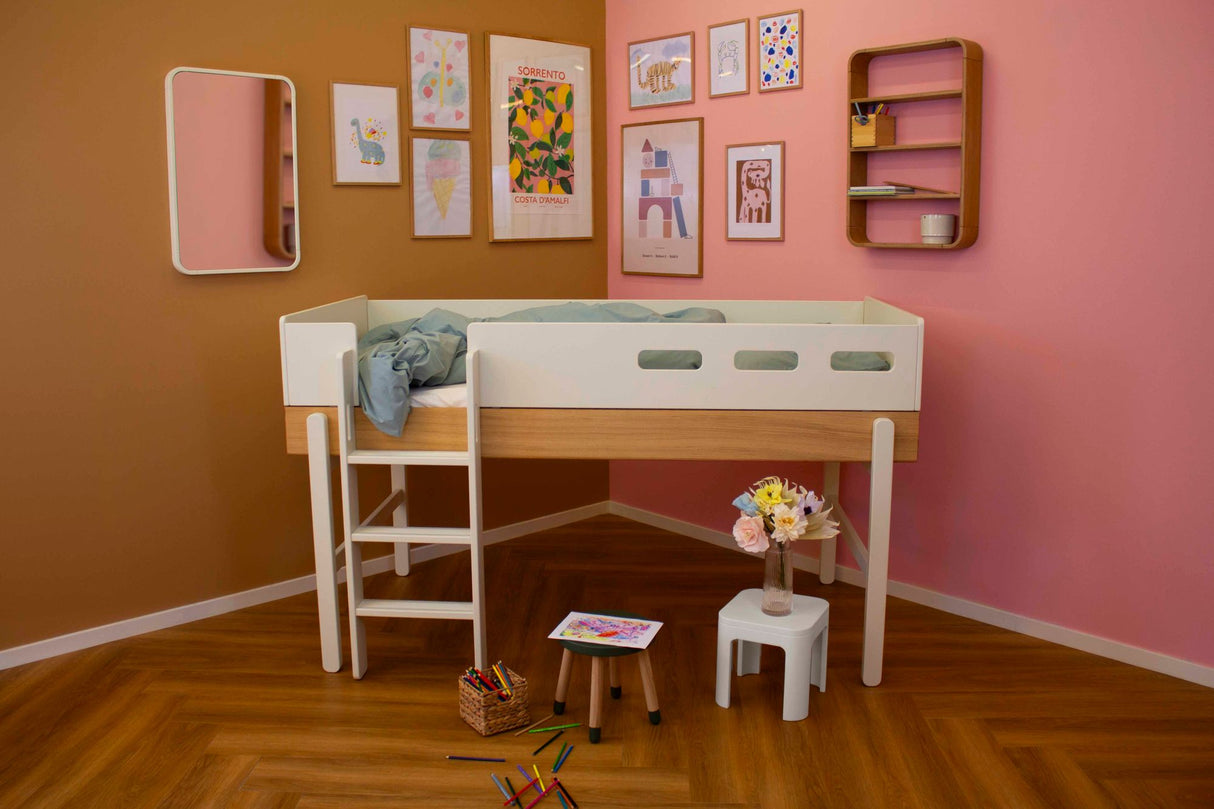 FLEXA Popsicle Mid Sleeper Bed with straight ladder, Solid oak/Pine wood with HDF, 90x200 cm
