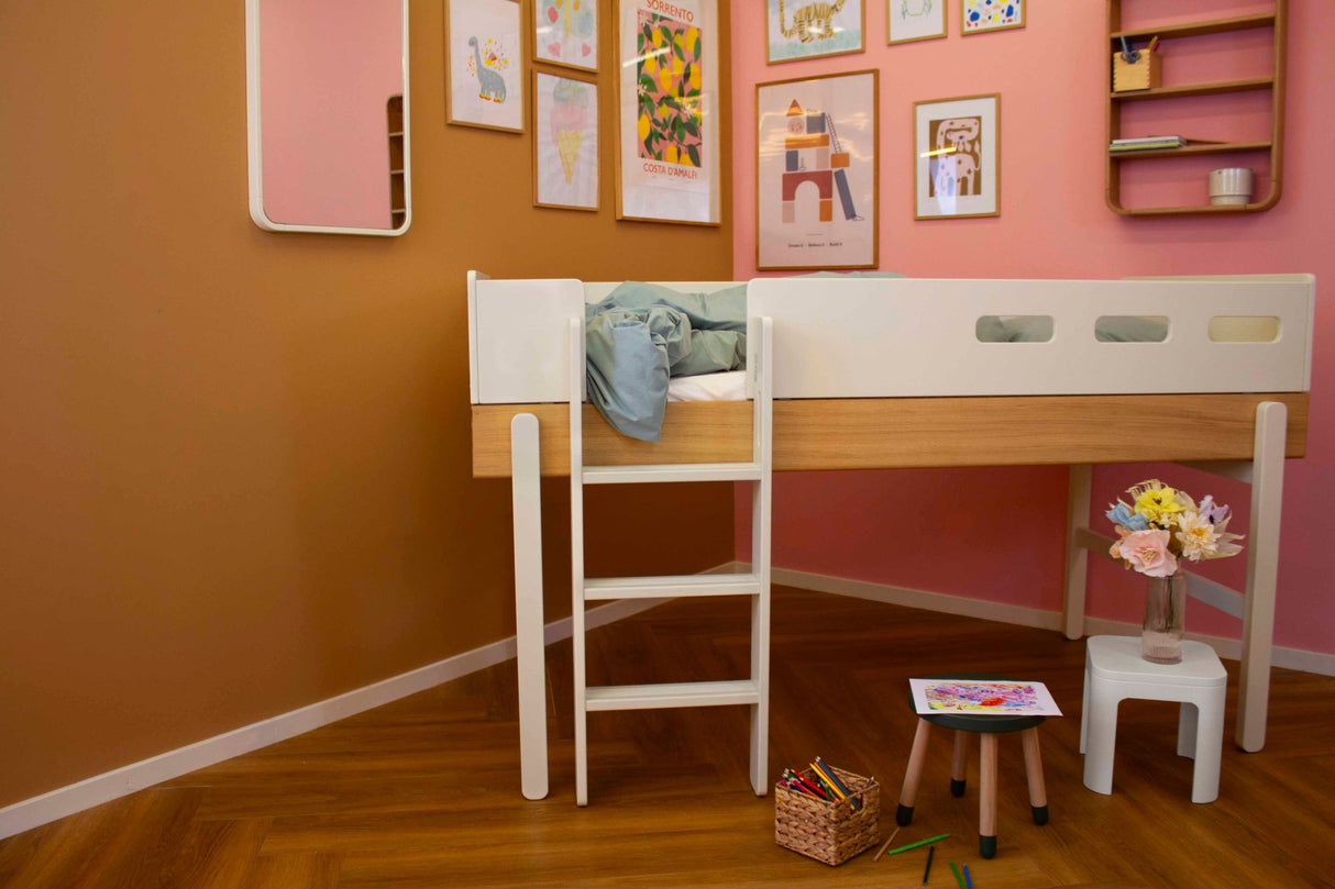FLEXA Popsicle Mid Sleeper Bed with straight ladder, Solid oak/Pine wood with HDF, 90x200 cm