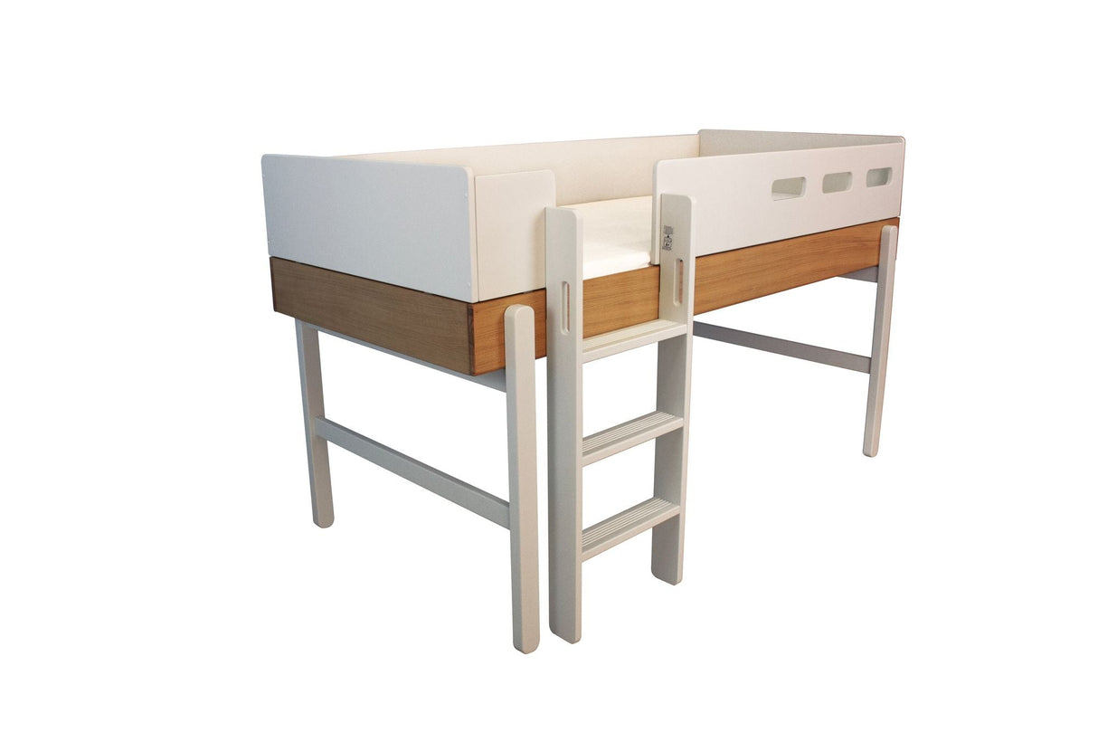FLEXA Popsicle Mid Sleeper Bed with straight ladder, Solid oak/Pine wood with HDF, 90x200 cm