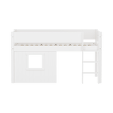 FLEXA  White Mid Sleeper Bed with straight ladder & Treehouse Bed Fronts, MDF/Solid Pine, 90x200 cm