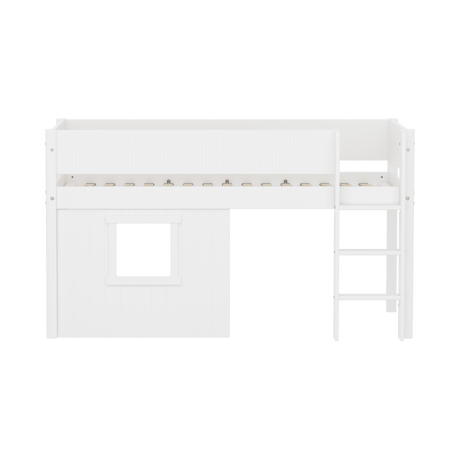 FLEXA  White Mid Sleeper Bed with straight ladder & Treehouse Bed Fronts, MDF/Solid Pine, 90x200 cm