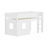 FLEXA  White Mid Sleeper Bed with straight ladder & Treehouse Bed Fronts, MDF/Solid Pine, 90x200 cm