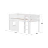 FLEXA  White Mid Sleeper Bed with straight ladder & Treehouse Bed Fronts, MDF/Solid Pine, 90x200 cm
