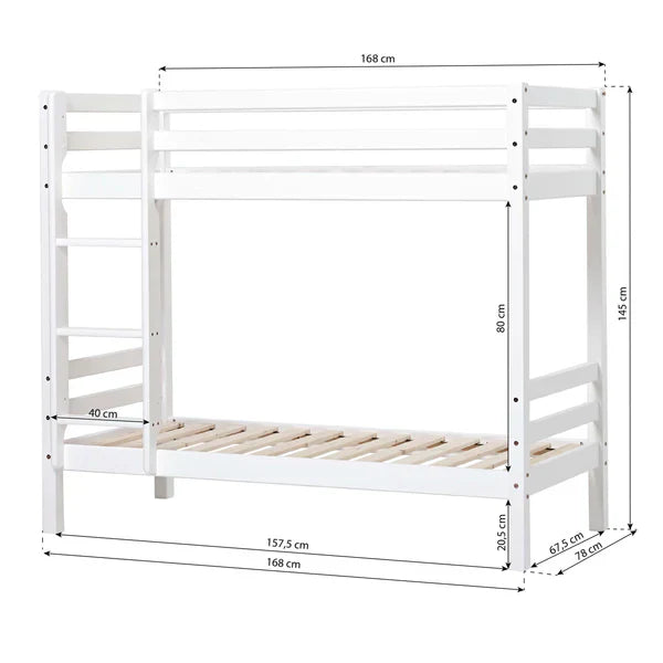 Hoppekids ECO Dream Bunk Bed (non-detachable), White, Pine, 70x160 cm