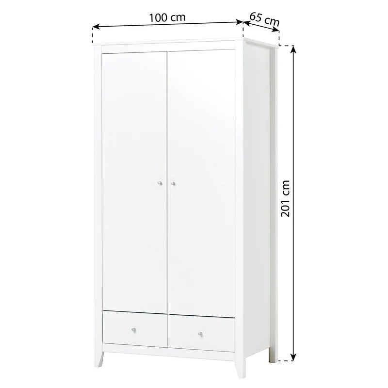 Hoppekids wardrobe with 2 doors and 2 drawers, White, Pine
