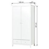 Hoppekids wardrobe with 2 doors and 2 drawers, White, Pine