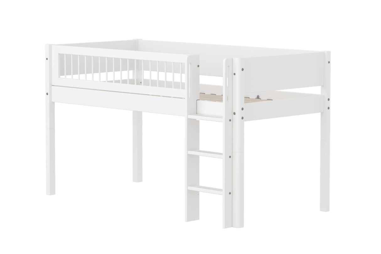 FLEXA Mid Sleeper Bed with straight ladder, MDF/Solid Pine, 90x200 cm
