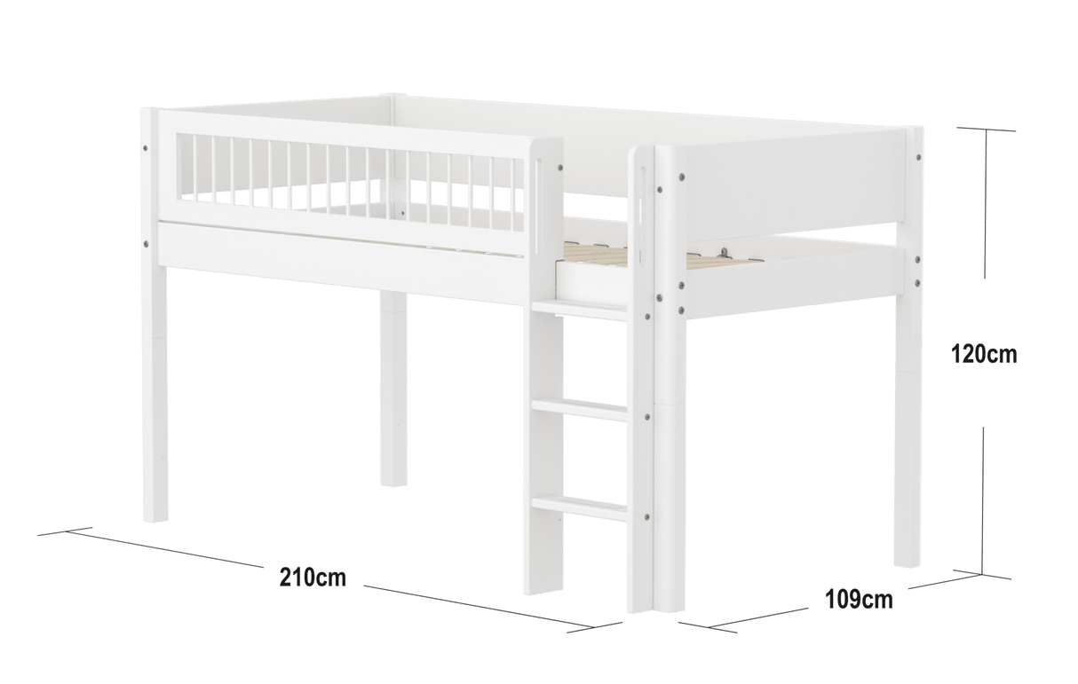 FLEXA Mid Sleeper Bed with straight ladder, MDF/Solid Pine, 90x200 cm