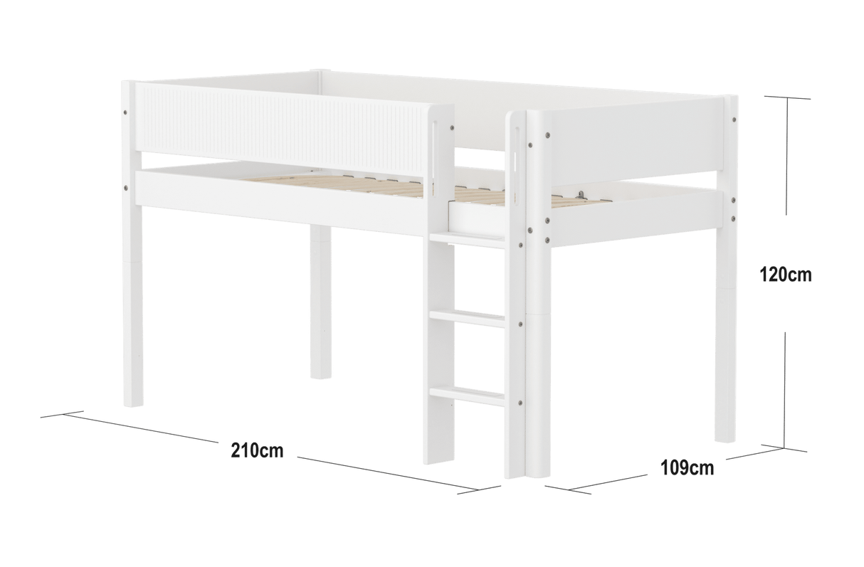 FLEXA Mid Sleeper Bed with straight ladder, MDF/Solid Pine, 90x200 cm