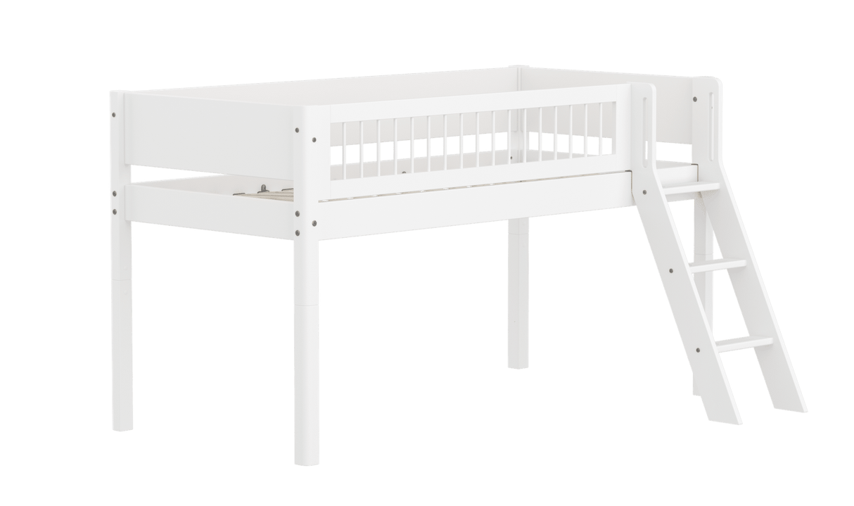 FLEXA Mid Sleeper Bed with slanting ladder, MDF/Solid Pine, 90x200 cm