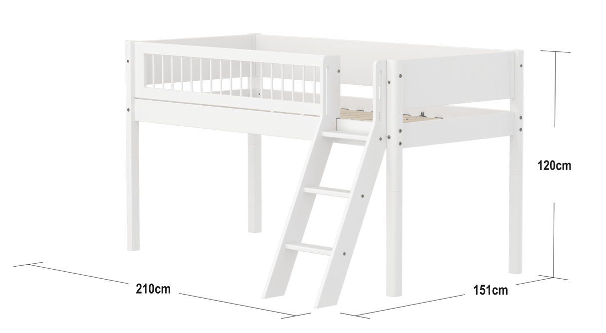 FLEXA Mid Sleeper Bed with slanting ladder, MDF/Solid Pine, 90x200 cm
