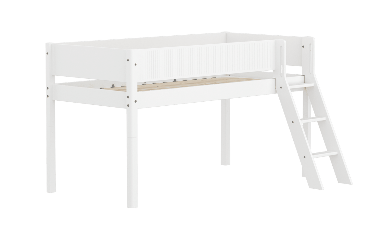 FLEXA Mid Sleeper Bed with slanting ladder, MDF/Solid Pine, 90x200 cm