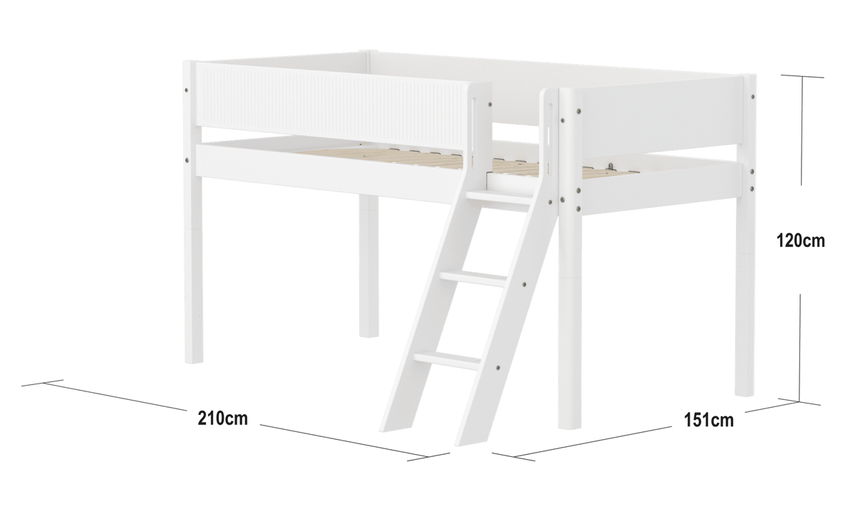 FLEXA Mid Sleeper Bed with slanting ladder, MDF/Solid Pine, 90x200 cm