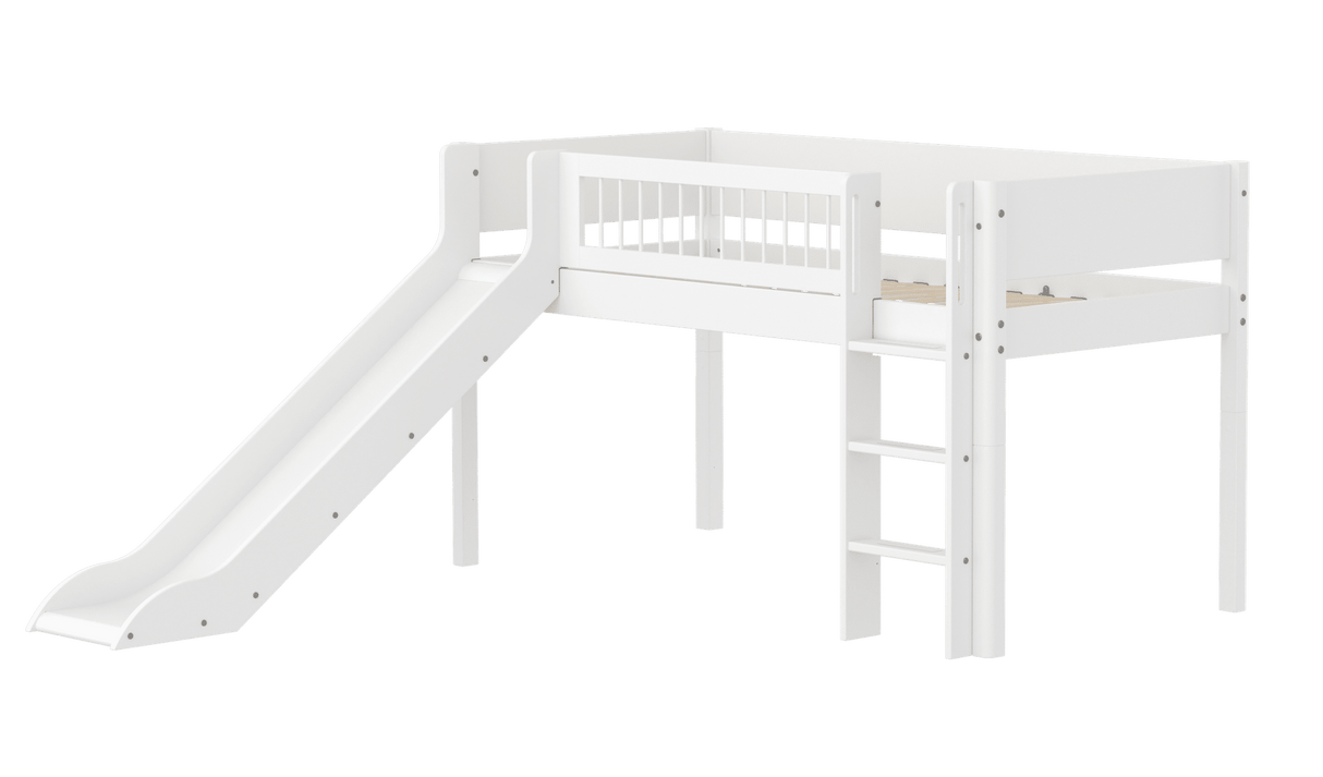 FLEXA Mid Sleeper Bed with straight ladder and slide, MDF/Solid Pine, 90x200 cm