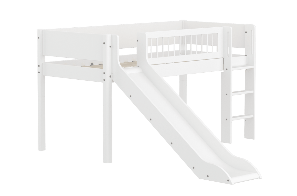FLEXA Mid Sleeper Bed with straight ladder and slide, MDF/Solid Pine, 90x200 cm