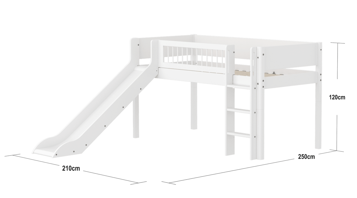 FLEXA Mid Sleeper Bed with straight ladder and slide, MDF/Solid Pine, 90x200 cm