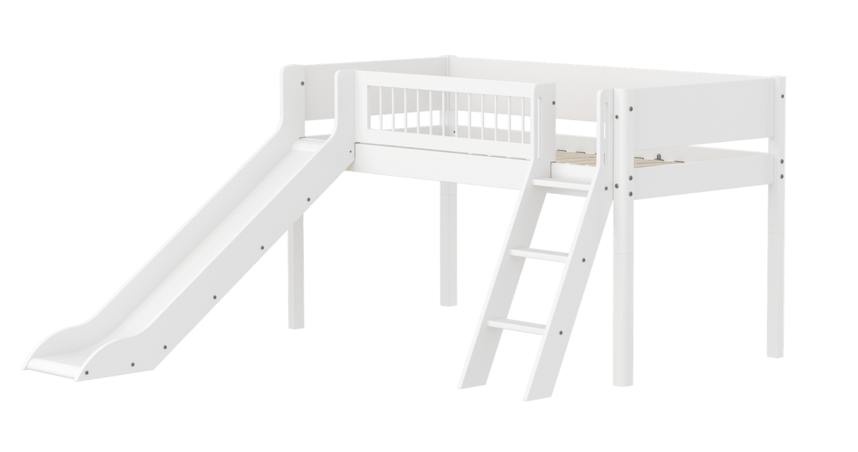 FLEXA Mid Sleeper Bed with slanting ladder and slide, MDF/Solid Pine, 90x200 cm