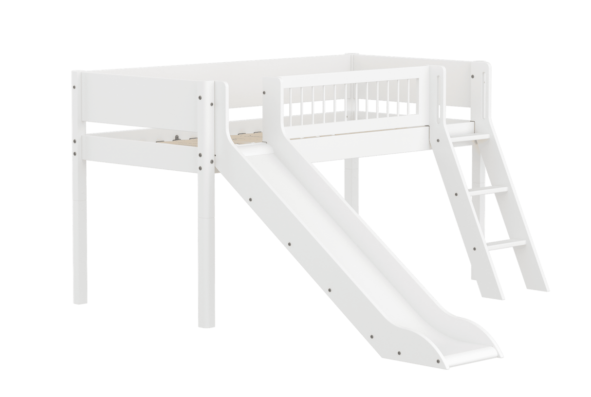 FLEXA Mid Sleeper Bed with slanting ladder and slide, MDF/Solid Pine, 90x200 cm