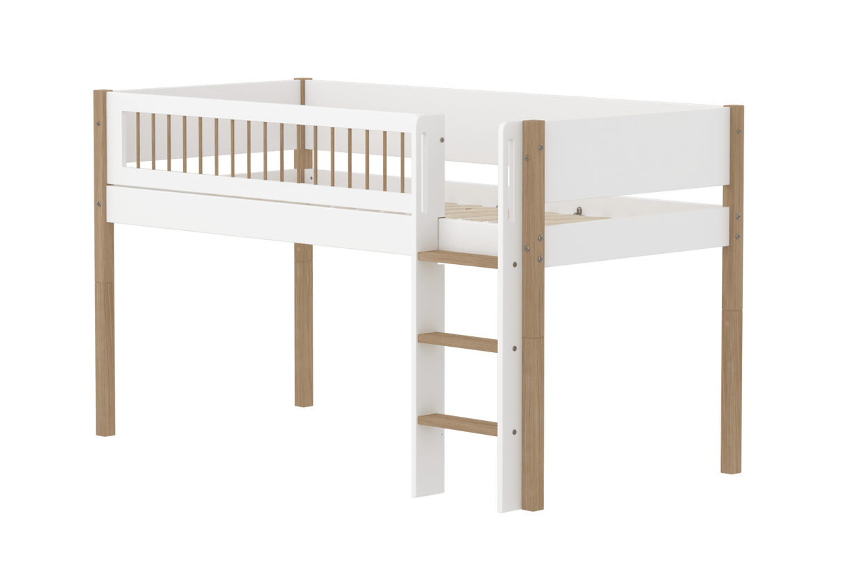 FLEXA Nor Mid Sleeper Bed with straight ladder, MDF/Solid oak, 90x200 cm