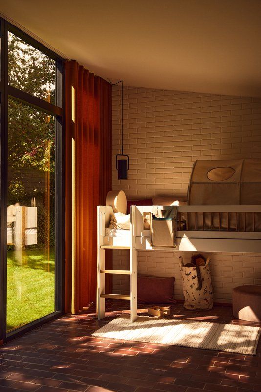 FLEXA Nor Mid Sleeper Bed with straight ladder, MDF/Solid oak, 90x200 cm
