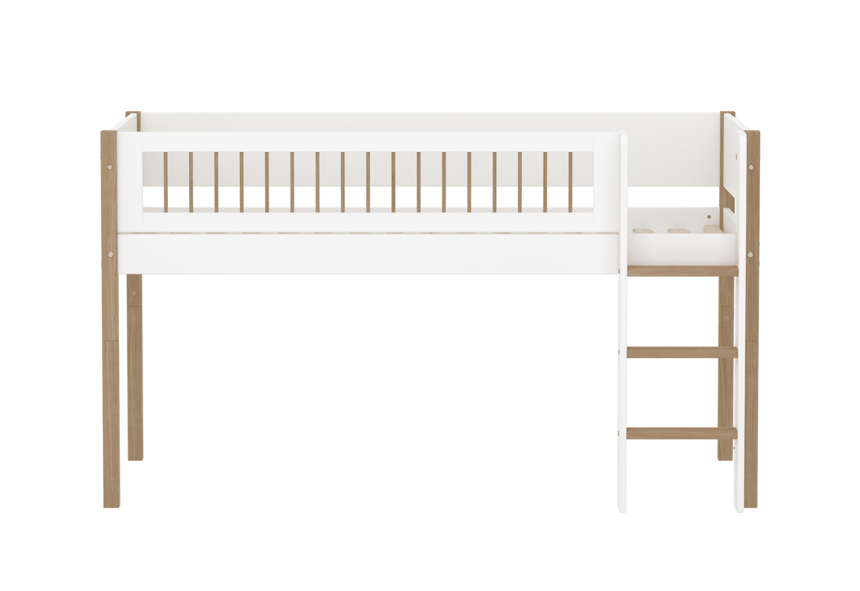 FLEXA Nor Mid Sleeper Bed with straight ladder, MDF/Solid oak, 90x200 cm