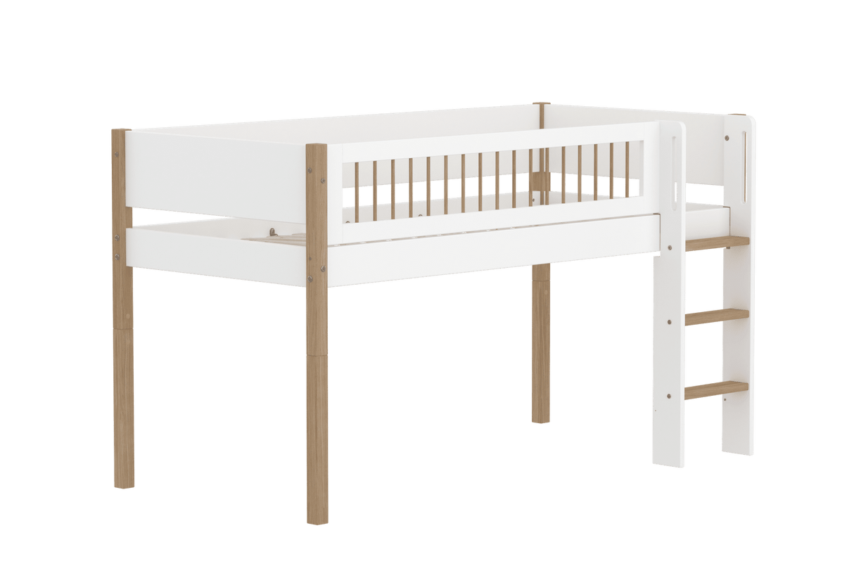 FLEXA Nor Mid Sleeper Bed with straight ladder, MDF/Solid oak, 90x200 cm