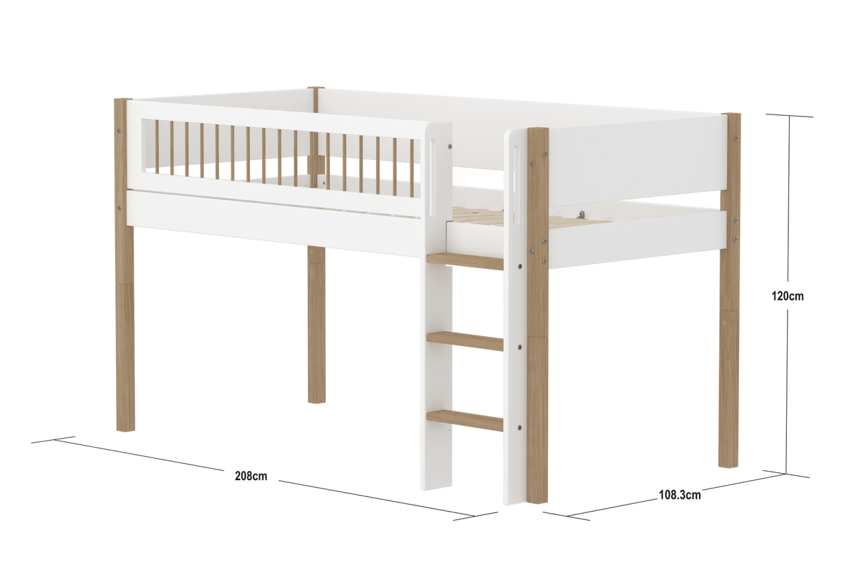FLEXA Nor Mid Sleeper Bed with straight ladder, MDF/Solid oak, 90x200 cm