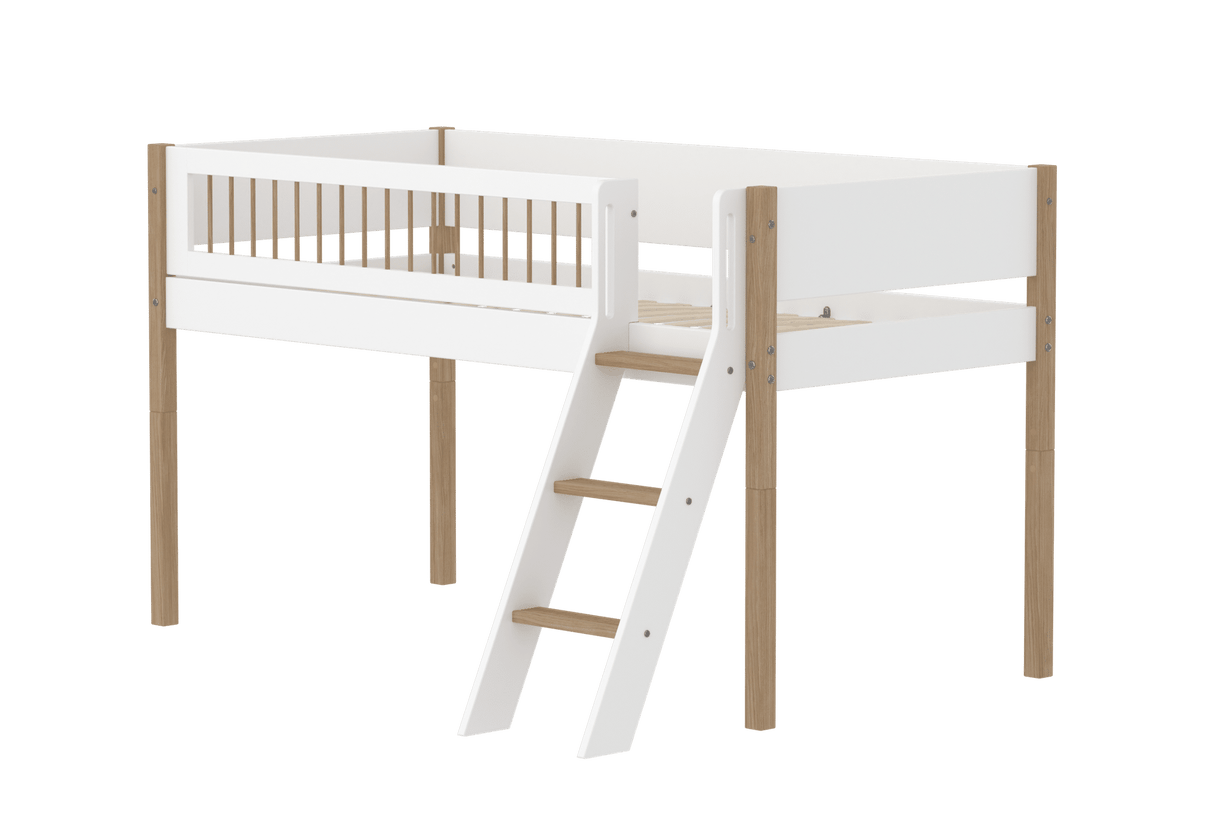 FLEXA Nor Mid Sleeper Bed with slanting ladder, MDF/Solid oak, 90x200 cm