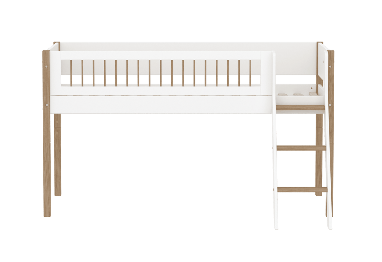 FLEXA Nor Mid Sleeper Bed with slanting ladder, MDF/Solid oak, 90x200 cm