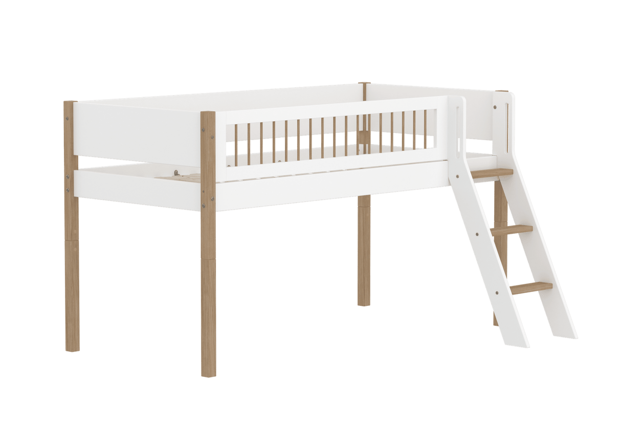 FLEXA Nor Mid Sleeper Bed with slanting ladder, MDF/Solid oak, 90x200 cm