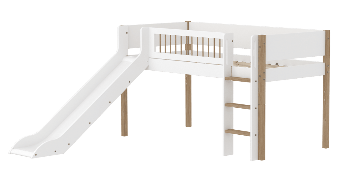 FLEXA Nor Mid Sleeper Bed with slide, MDF/Solid oak, 90x200 cm