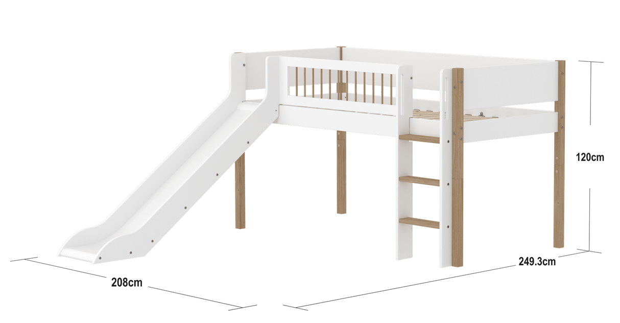 FLEXA Nor Mid Sleeper Bed with slide, MDF/Solid oak, 90x200 cm