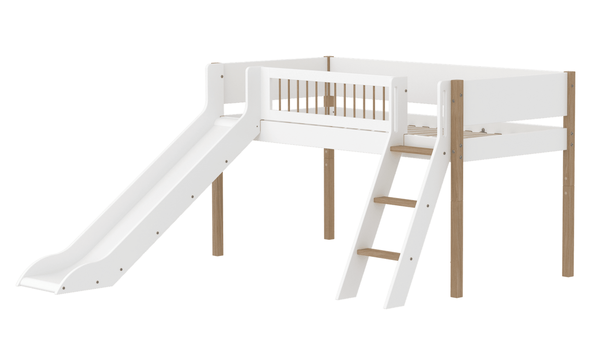 FLEXA Nor Mid Sleeper Bed with slide, MDF/Solid oak, 90x200 cm