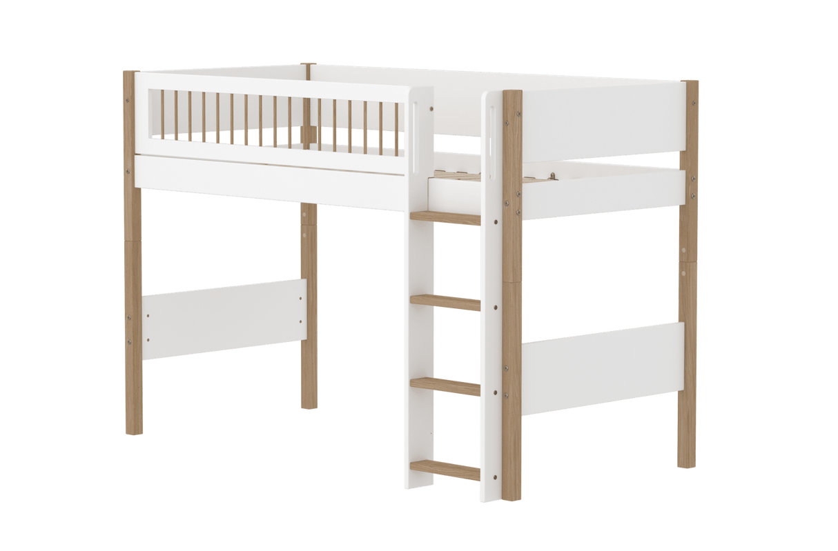FLEXA Nor Mid Sleeper Bed with straight ladder, MDF/Solid oak, 90x200 cm