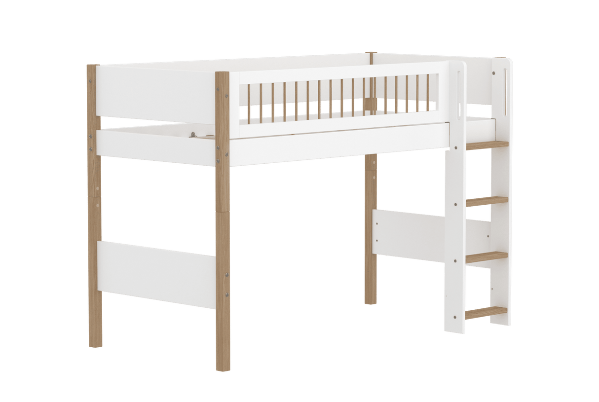 FLEXA Nor Mid Sleeper Bed with straight ladder, MDF/Solid oak, 90x200 cm