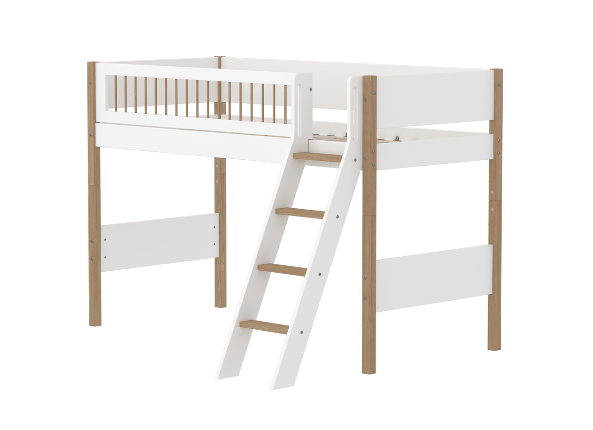 FLEXA Nor Mid Sleeper Bed with slanting ladder, MDF/Solid oak, 90x200 cm