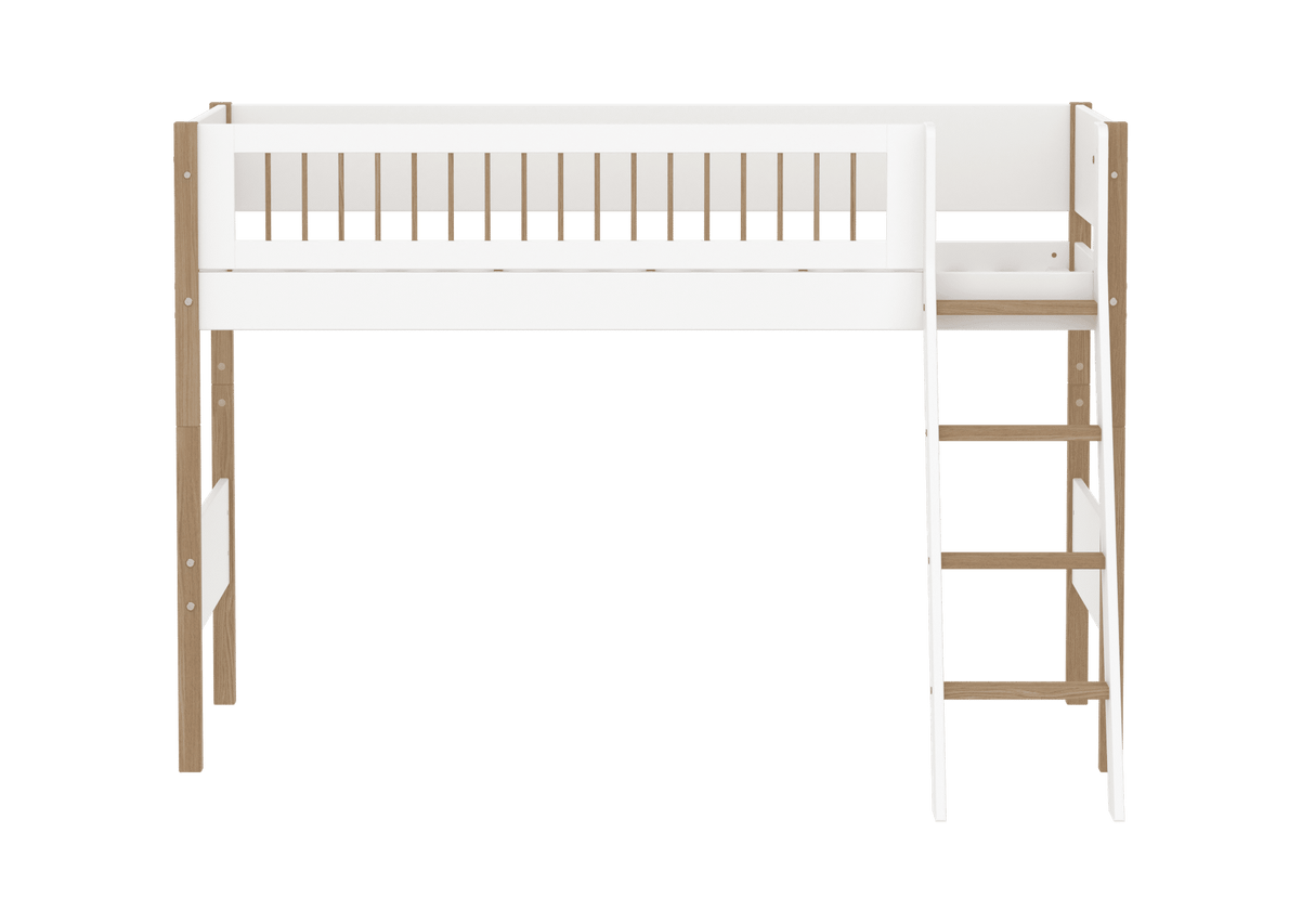FLEXA Nor Mid Sleeper Bed with slanting ladder, MDF/Solid oak, 90x200 cm
