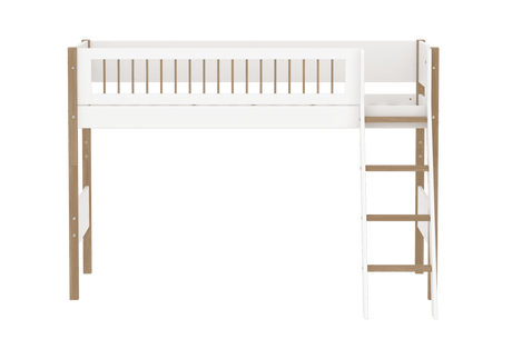 FLEXA Nor Mid Sleeper Bed with slanting ladder, MDF/Solid oak, 90x200 cm