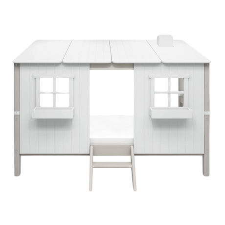 Single bed with House and Ladder, 90x200 cm, White/Grey