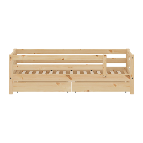 Single Bed with Safety Rail and Storage, 90x200 cm, Pine