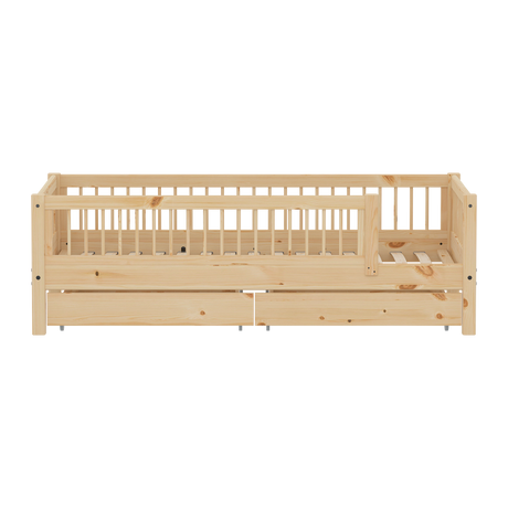 Single Bed with Safety rail and Storage, 90x200 cm, Pine