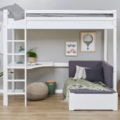 Hoppekids ECO Dream Loft bed with lounge module and tabletop, White, Pine, 90x200 cm