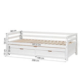 Hoppekids ECO Dream Day Bed with Trundle Bed and Drawers, White, Pine/MDF, 90x200 cm