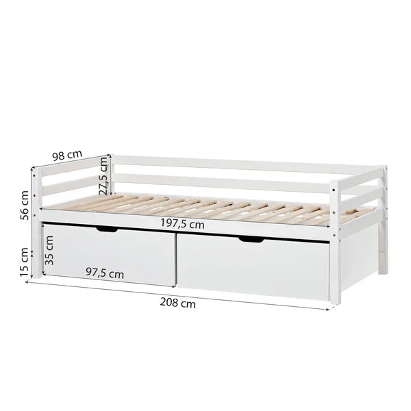 Hoppekids ECO Dream Day Bed with Plus Size Drawers, White, Pine/MDF, 90x200 cm