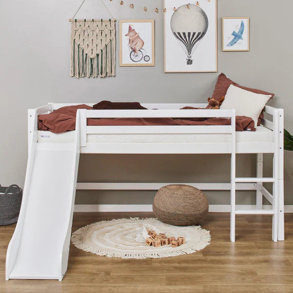 Hoppekids ECO Dream Mid Sleeeper Bed with Slide, White, Pine, 70x160 cm
