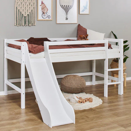 Hoppekids ECO Dream Mid Sleeeper Bed with Slide, White, Pine, 70x160 cm