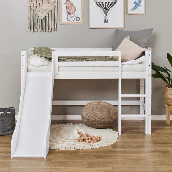 Hoppekids ECO Dream Mid Sleeeper Bed with Slide, White, Pine, 70x160 cm