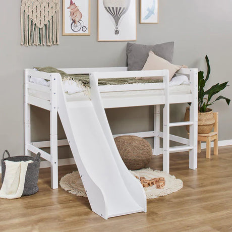 Hoppekids ECO Dream Mid Sleeeper Bed with Slide, White, Pine, 70x160 cm