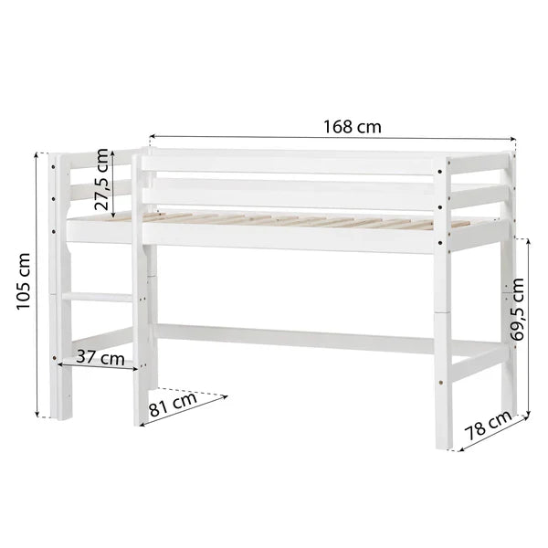 Hoppekids ECO Dream Mid Sleeeper Bed, White, Pine, 70x160 cm