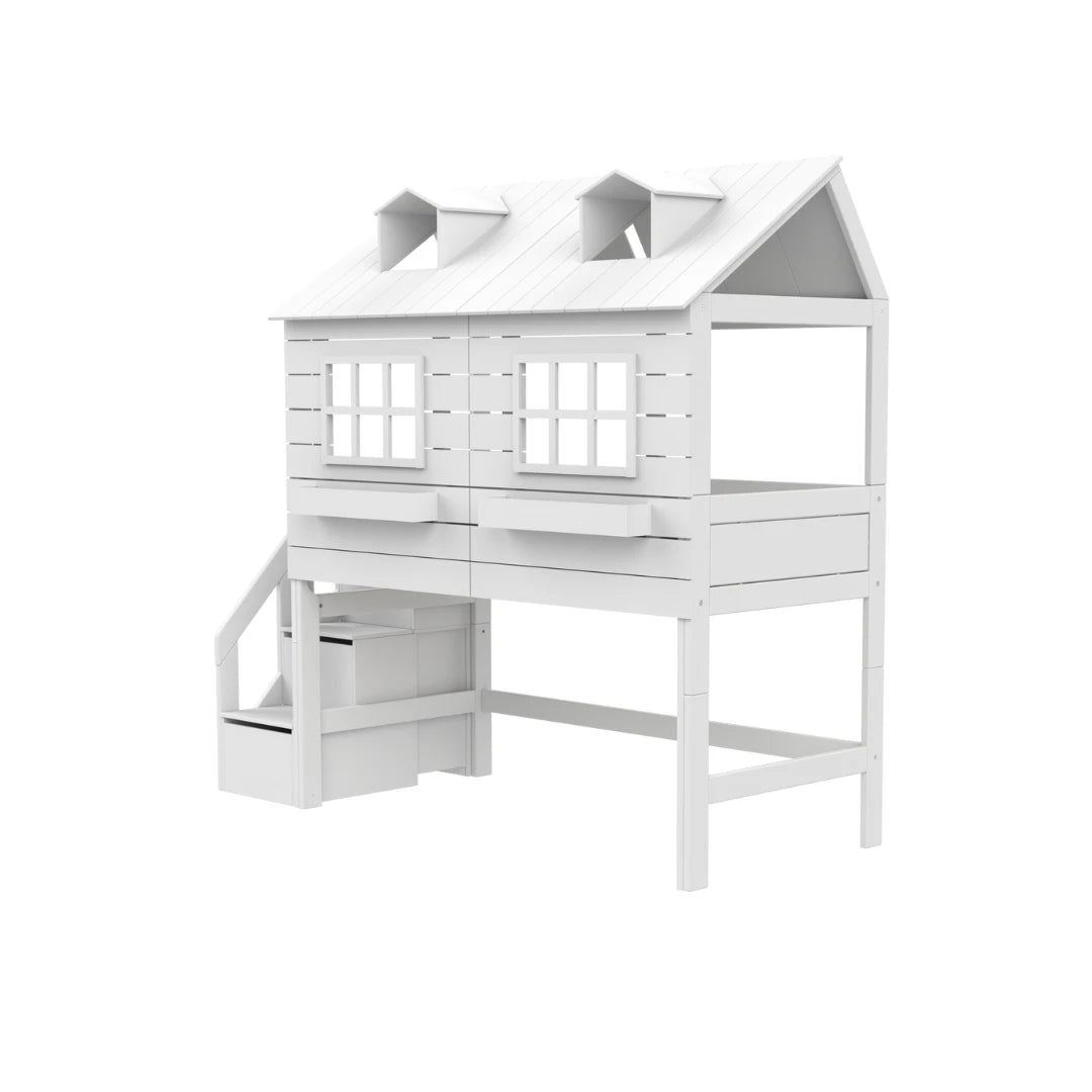 LIFETIME Kidsrooms Lake House Mid Sleeper Bed with Steps in White